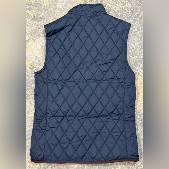 Stafford Mens Small Quilted Classic Fit Navy Vest W/Brown Trim Full Zip - NWT - Picture 2 of 5